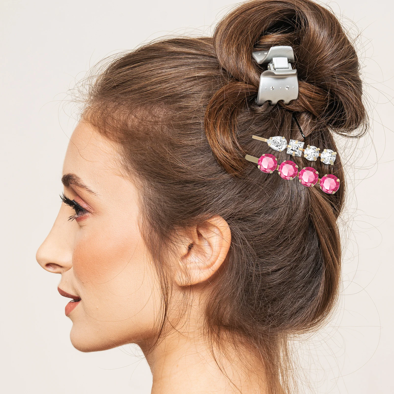 

3pcs Flamingo Clip Set Acrylic Rhinestone Hair Barrettes Women Bobby Pins Daily Party Prom Stylish Hair Accessories