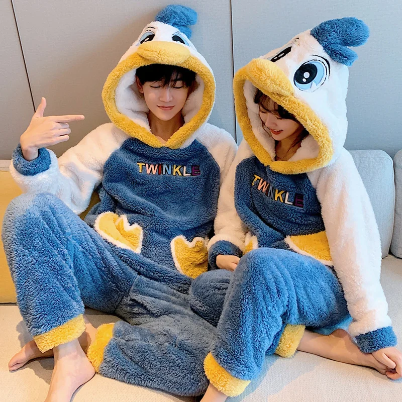 Disney winter warm couple pajamas set Donald Duck loungewear Disney loungewear cute cartoon Donald Duck couple pajamas