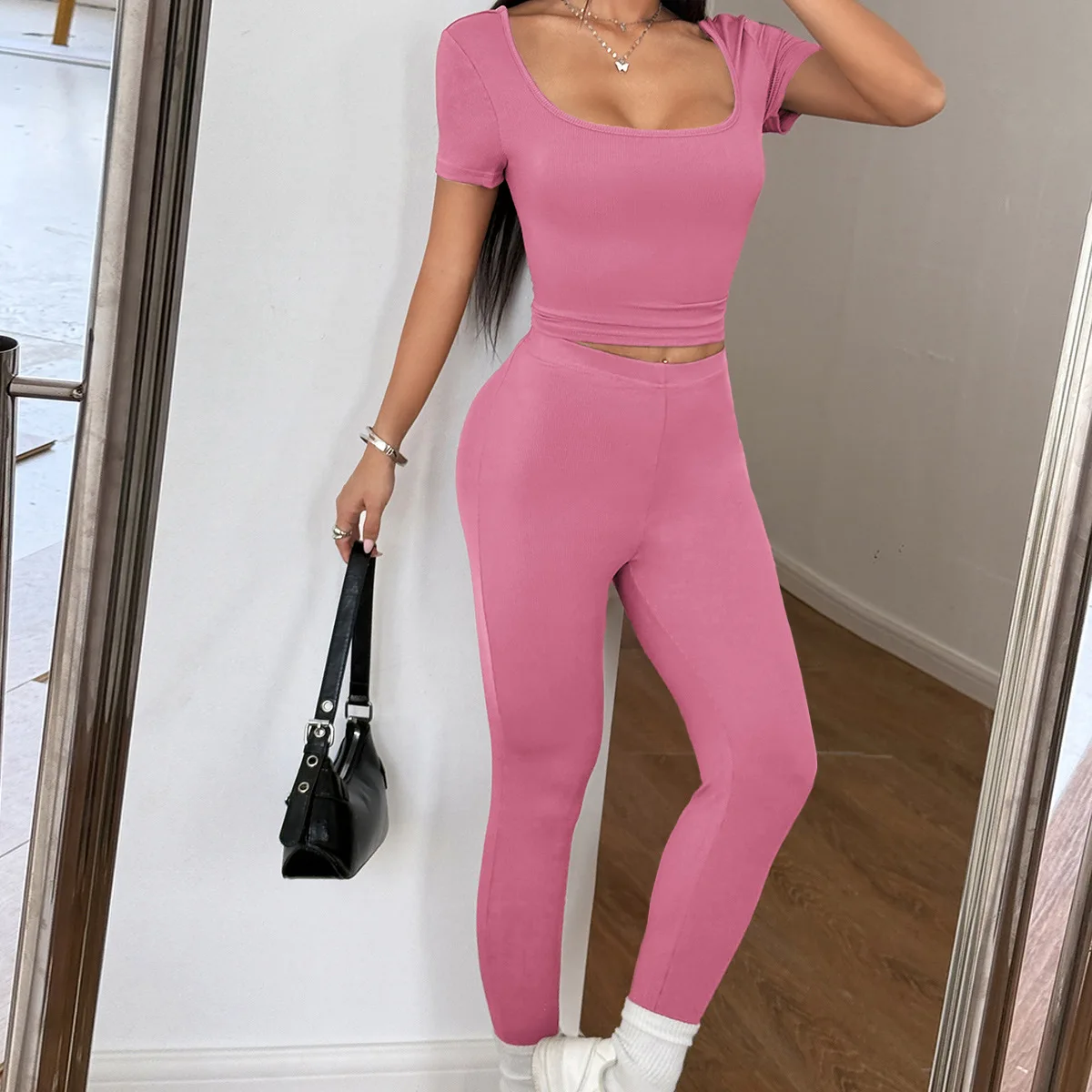 Sport Yoga Tinta unita Abito a due pezzi Abbigliamento donna 2025 Tuta primaverile ed estiva Donna Eleganza