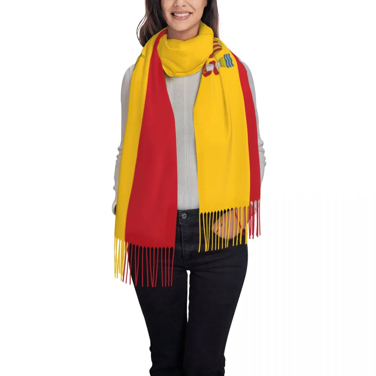 Spain Flag Bullfighter Tassel Scarf Magnificent Flag Of Spanish And Its Red And Orange Colors Shawl Wrap Female Winter Scarves