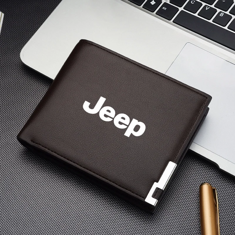 Leather Car Short Men Wallet Purse With Card Holder License Accessory For Jeep Renegade Compass Wrangler Patriot Grand Cherokee