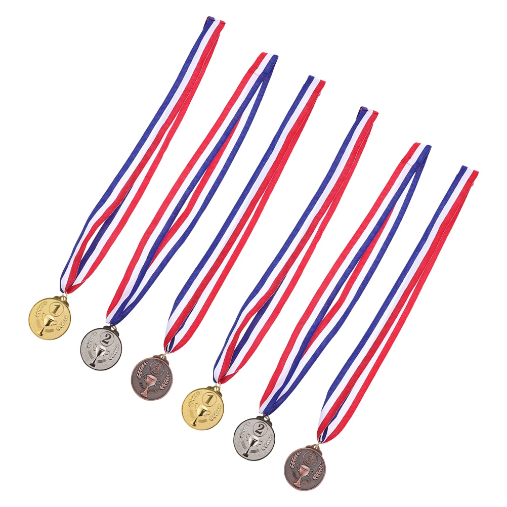 

6pcs Metal Medals Gold Silver Bronze Awards Commemorative Trophy Kids Sports Celebrations Durability Elegant Wheat