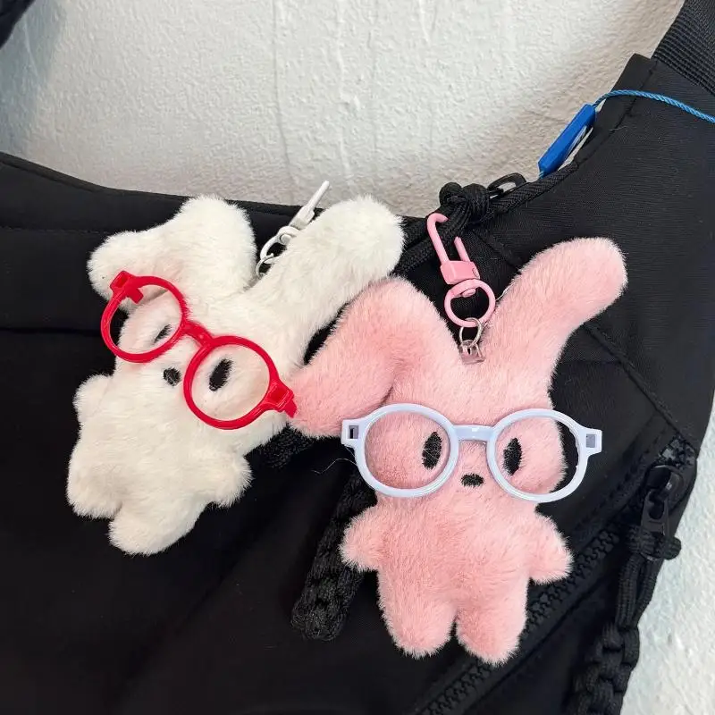 

Lovely Red Glasses Bunny Plushie Key Chain; Ideal for Backpack Decor and Couples Presents