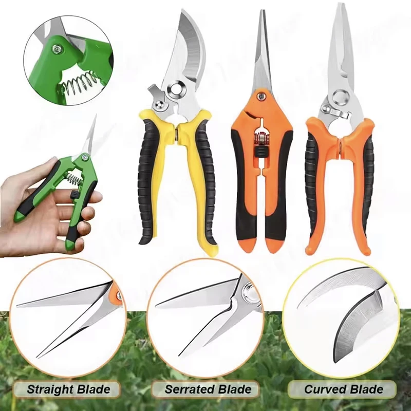 3pcs/Set Scissors Set Gardening Tools Stainless Steel Professional Straight & Curved Head Multi-functional Garden Scissors