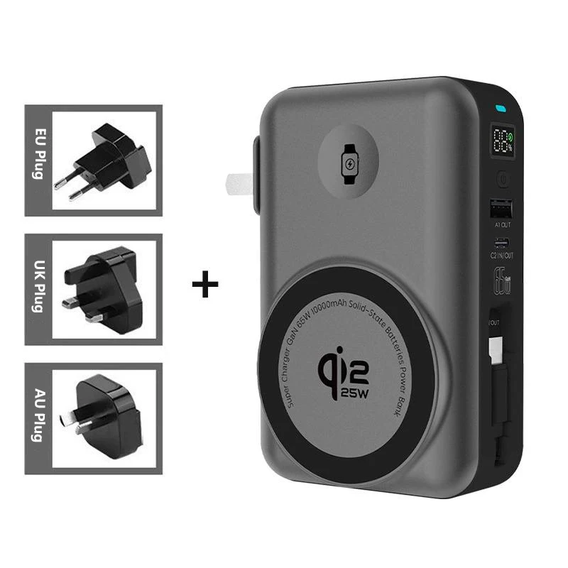 Solid-State-Batterie 65W GaN USB-C-Ladegerät Powerbank Qi2.2 25W Magnetisches kabelloses Schnellladegerät für iPhone iWatch Laptop Powerbank