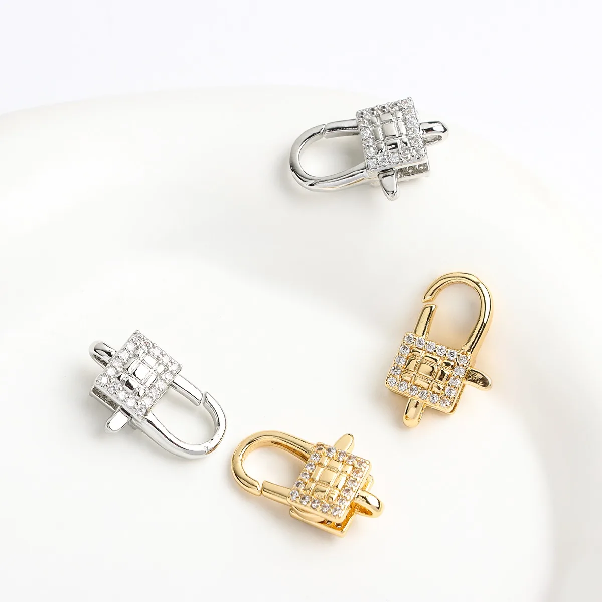 18K Real Gold Plated Zircon Lock Spring Lobster Buckle Square Closing Buckle Connecting Buckle DIY Jewelry Accessories