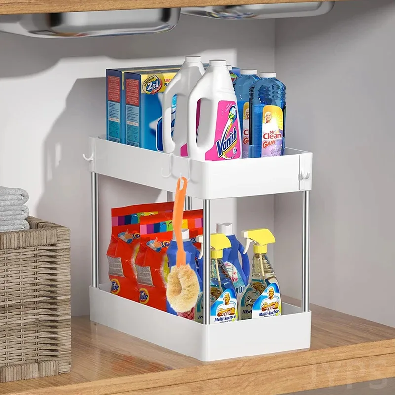 

2-layer storage cabinet under sink, multifunctional and large capacity, suitable for kitchen cabinets and bathroom cabinets