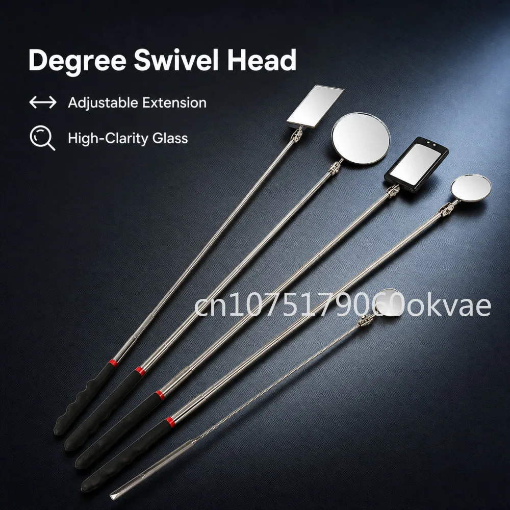 360°Swivel Extendable Inspection Mirror for Mechanics Round/Rectangular Telescopic Mirror with LED Light for Hard-to-Reach Areas