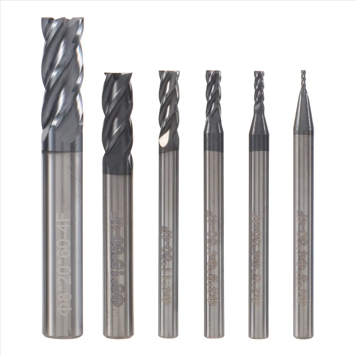 (A02R] 6Pcs 4 Flutes End Mills Set for Steels Square CNC Carbide Milling Cutter Spiral Router Bits Dia(1 2 3 4 6 8mm)