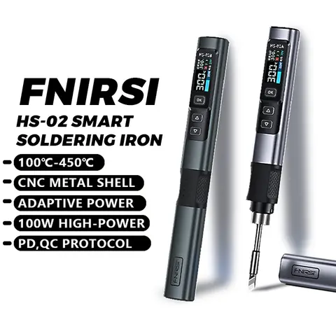 FNIRSI HS-02 Soldering Iron Smart Sleep IPS Color Display Screen 100-450℃ Soldering Rework Station PD100W Portable Repair Tool
