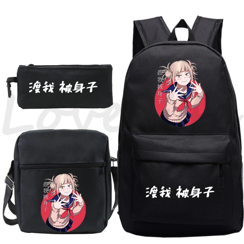 My Hero Academia Himiko Toga กระเป๋าเป้สะพายหลังโรงเรียนกระเป๋า 3 ชิ้น/เซ็ตเด็ก Boku No Hero Academia อะนิเมะกระเป๋าเป้สะพายหลังเด็ก Bookbags Mochila