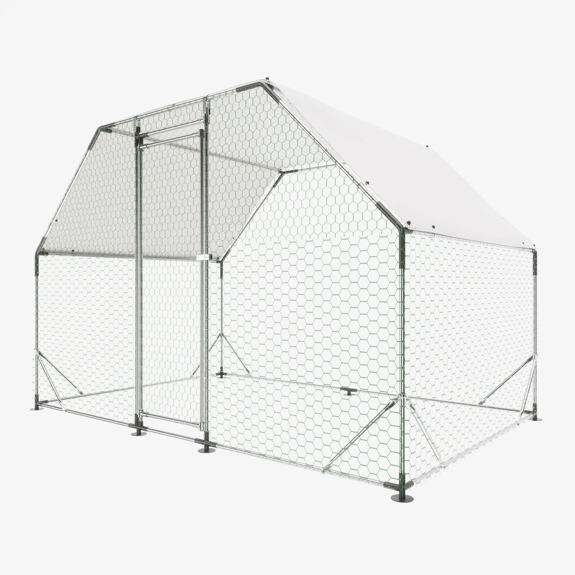 

LZBEITEM 9.94 ft. x 6.46 ft. x 6.36 ft. Metal Large Chicken Coop Walk-in Poultry Cage Run Flat Shaped with Waterproof Cover