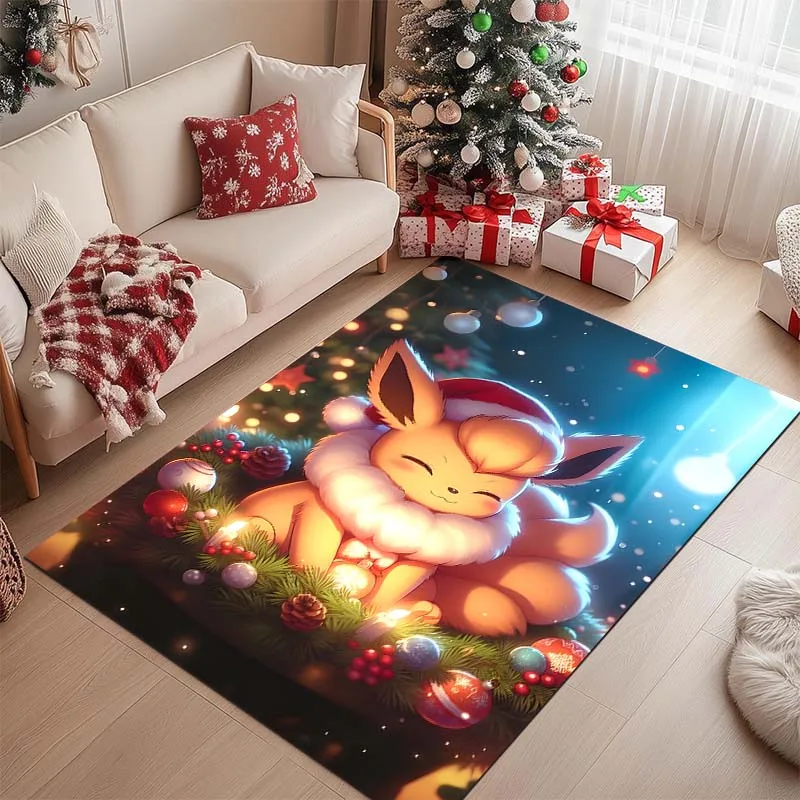 Pokémon Christmas Print Cartoon Carpet Rug for Home Living Room Bedroom Sofa Doormat Decor Non-slip Floor Mat Play Area Rug