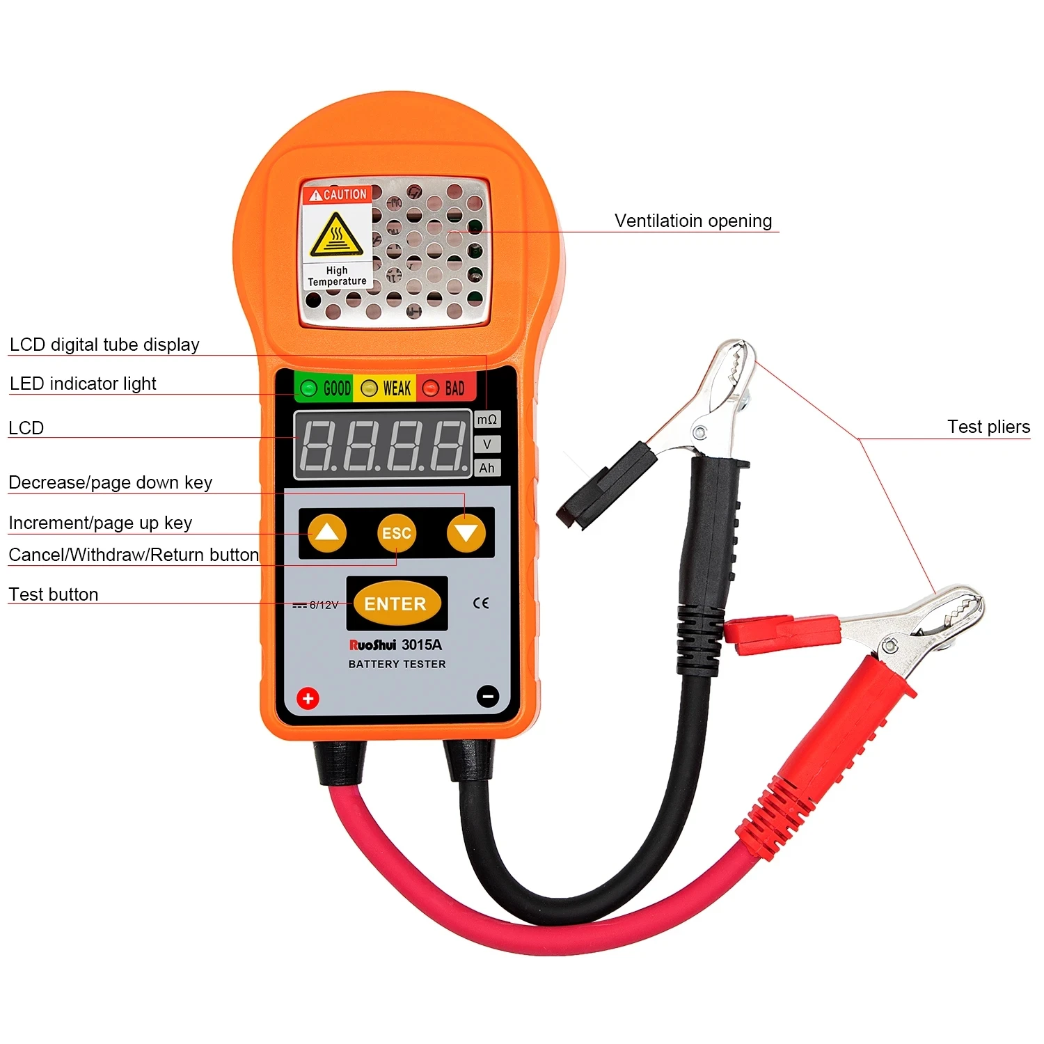 RuoShui 3015A Automotive Battery Tester Charge System Test Battery Work Load Internal Resistance 12V Lead-Acid Car Power Tool