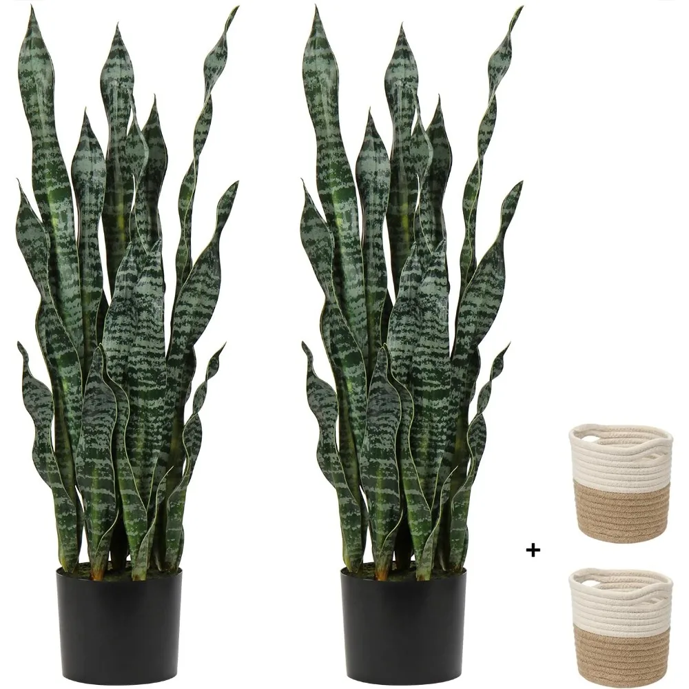 

2 Sets of Large Fake Snake Plants, Black Coral 35.8 Inches, Artificial Snake Plants, and Woven Basket Fake Moths