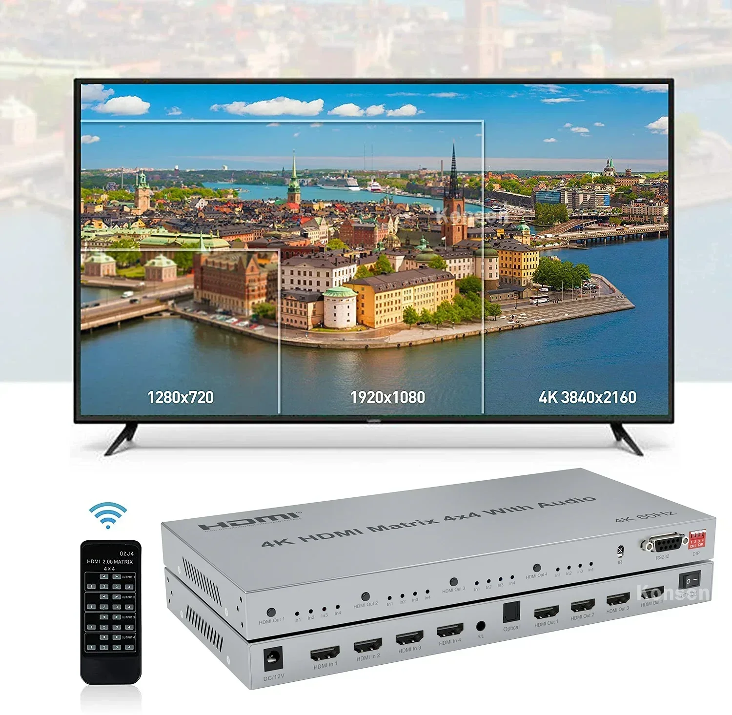 Switch a matrice HDMI 4K 60Hz/30Hz 4x4 con estrattore audio Switcher HDMI a matrice 4 in 4 out Selettore per PC Loptop TV