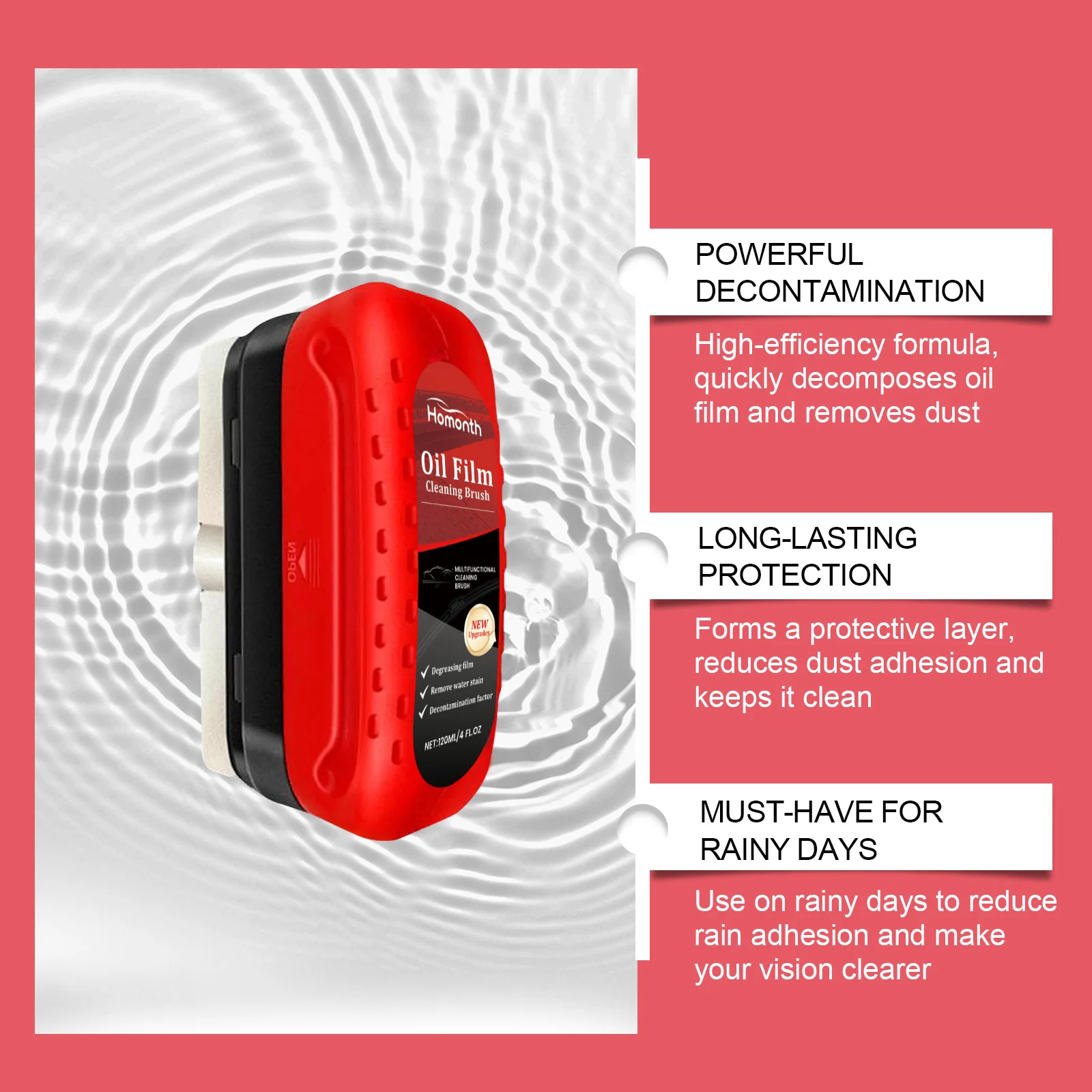 مزيل فيلم زيت زجاجي للسيارة، زجاج السيارة الأمامي، طارد المياه، إزالة التلوث، تنظيف النوافذ المقاومة للماء، فرشاة تنظيف زجاج السيارة #3