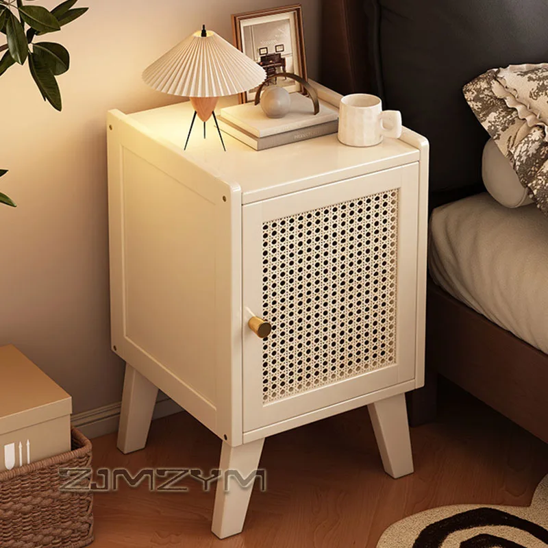 Bamboo Rattan Nightstand Single Door Closed Storage Bedside Cabinet Elevated Leg End Table for Bedroom Small Space view 6