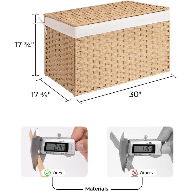 Storage Basket with Lid, 160 Liter Storage Box, Wicker Blanket Storage Basket with Handles, Foldable, Removable Fab