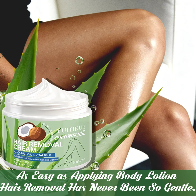 YUITIKUE Coconut Oil & Vitamin E Hair Removal Cream, 60g Fast Moisturizing Hair Removal Cream for Men and Women image 6
