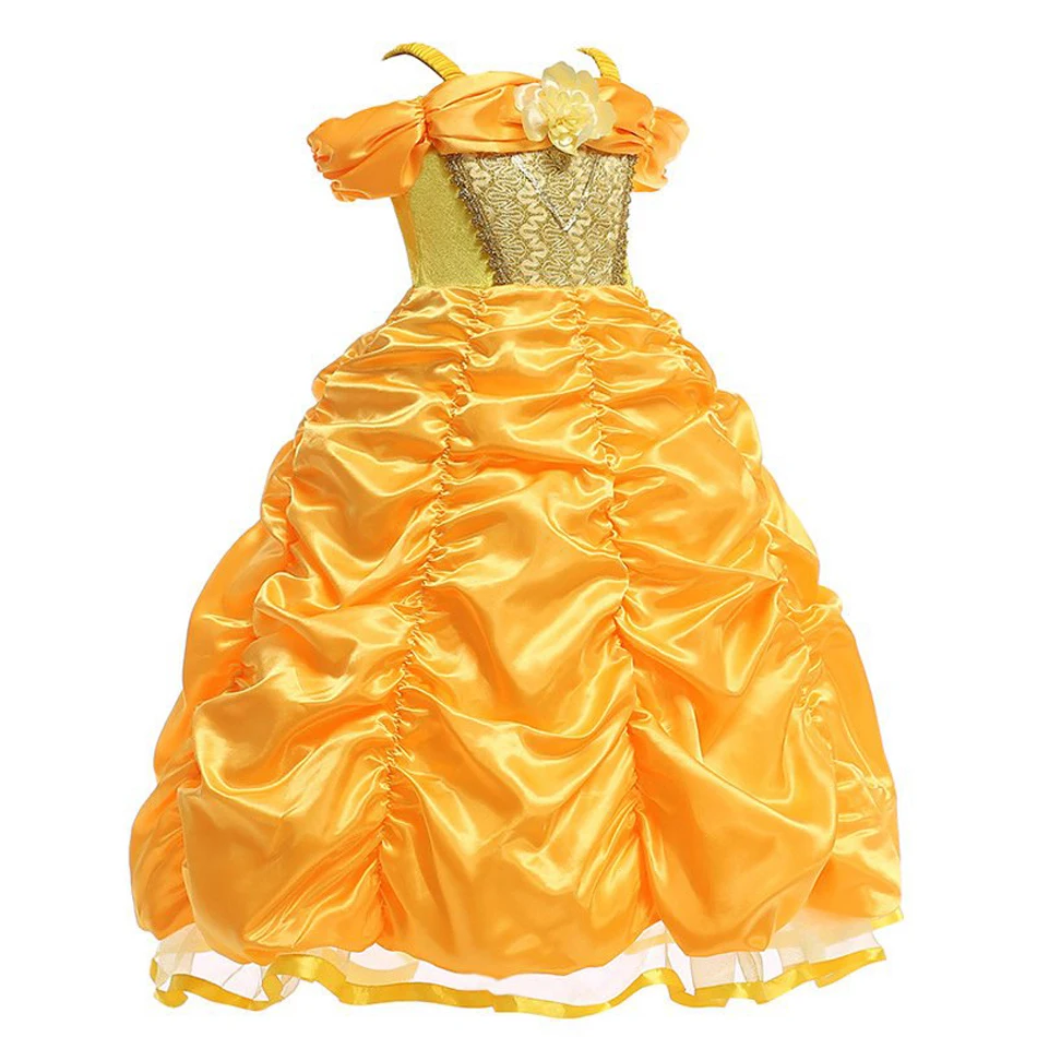 Luxury Princess Belle Dress For Girls Cartoon Movie Role Playing Costume Lace Sequins Tulle Frocks Kids Birthday Surprise Gift