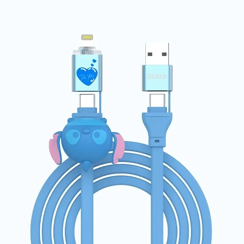 Disney 4 In 1 Data Line Usb Stitch Anime Iphone Lightning Android Type-c Fast Charger Cable Laptops Universal Apple Huawei Etc.