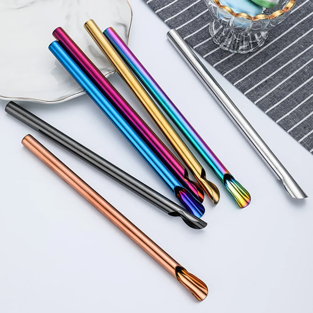 فولاذ مقاوم للصدأ قابل لإعادة الاستخدام ، ماصة حليب اللؤلؤ ، شاي الفقاعات ، عصير التقليب ، ماصة على شكل ملعقة ، طقم فرشات ، 8: 50