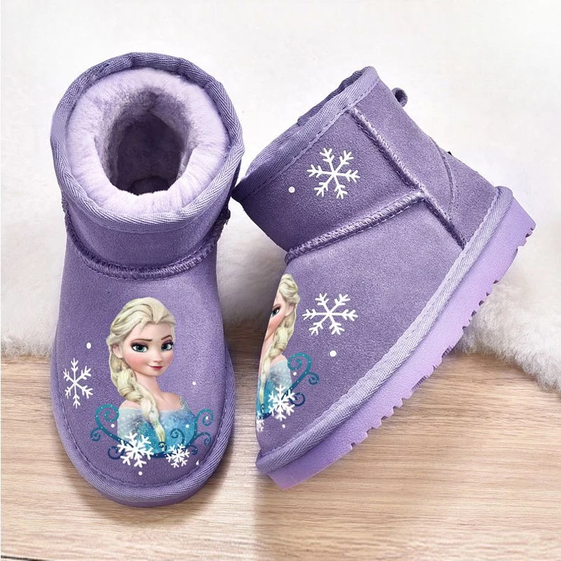 Disney girls snow boots frozen elsa winter plush warm anti-skid casual shoes Thickened baby rain boots