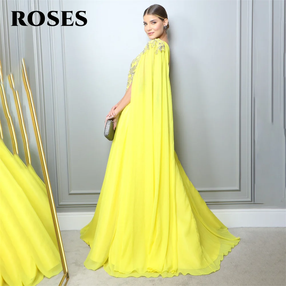 ROSES Yellow A Line Prom Dress Appliques Party Dresses One Shoulder Celebrity Gowns Chiffon Wedding Party Dress вечерние платья