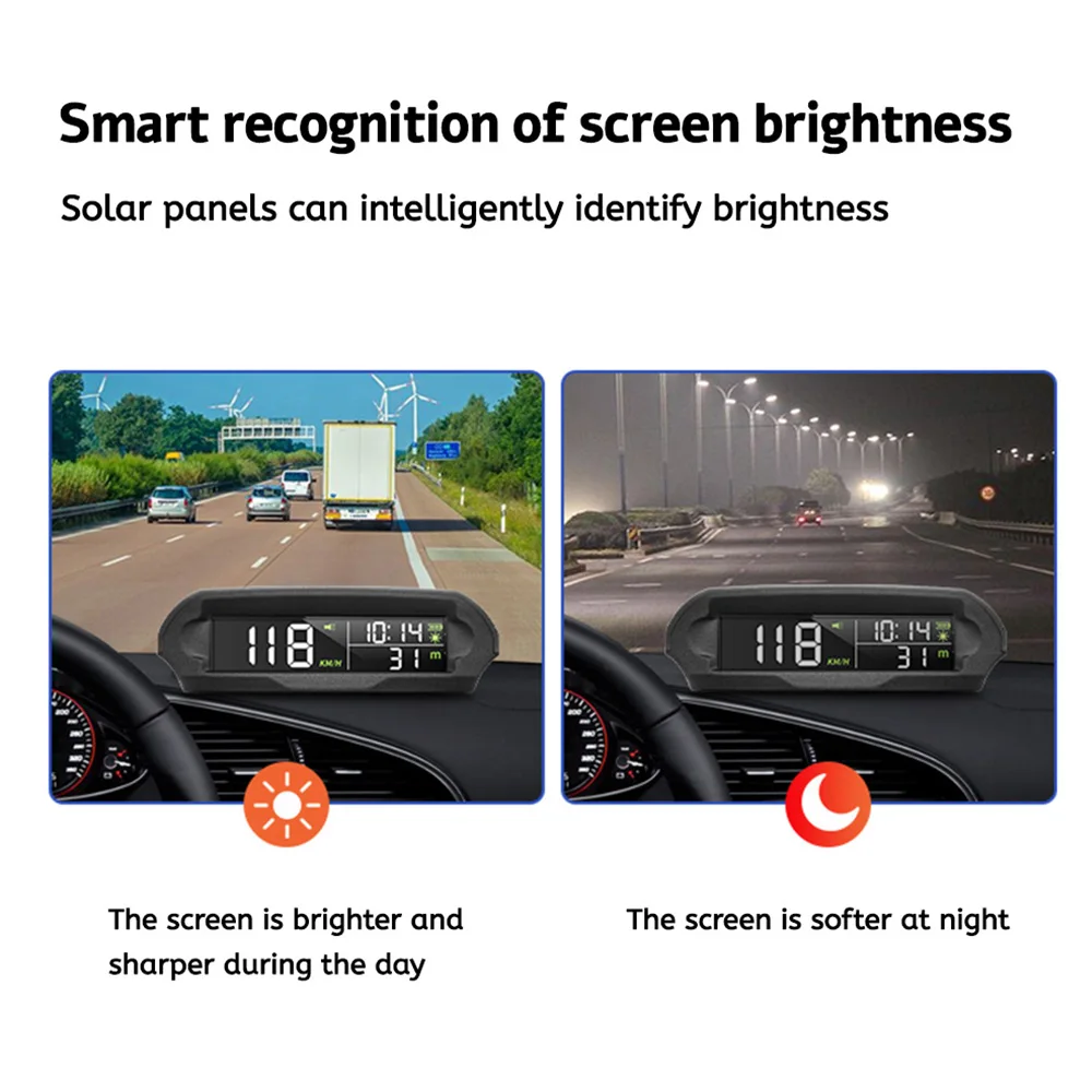 Car Wireless GPS Solar Head Up Display Driving Alarm Overspeed Alarm Display GPS Speedometer Speed Projector with Solar Charged