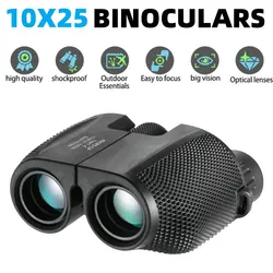 Binoculars 10X25 HD Mini Portable Telescope BAK4 FMC Coated Telescope Outdoor Bird Watching Hunting Travel Camping Ball Game