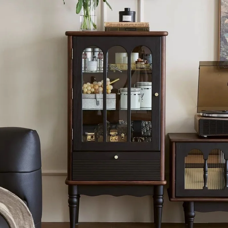 

French retro glass door solid wood wine cabinet, living room home American display cabinet, locker next to TV cabinet