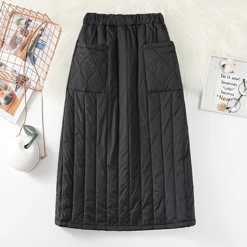 

Women's down Cotton One-Piece Windproof Skirt Long A-Line Skirt High Waist Pure Color Commute Sle Winter Skirt