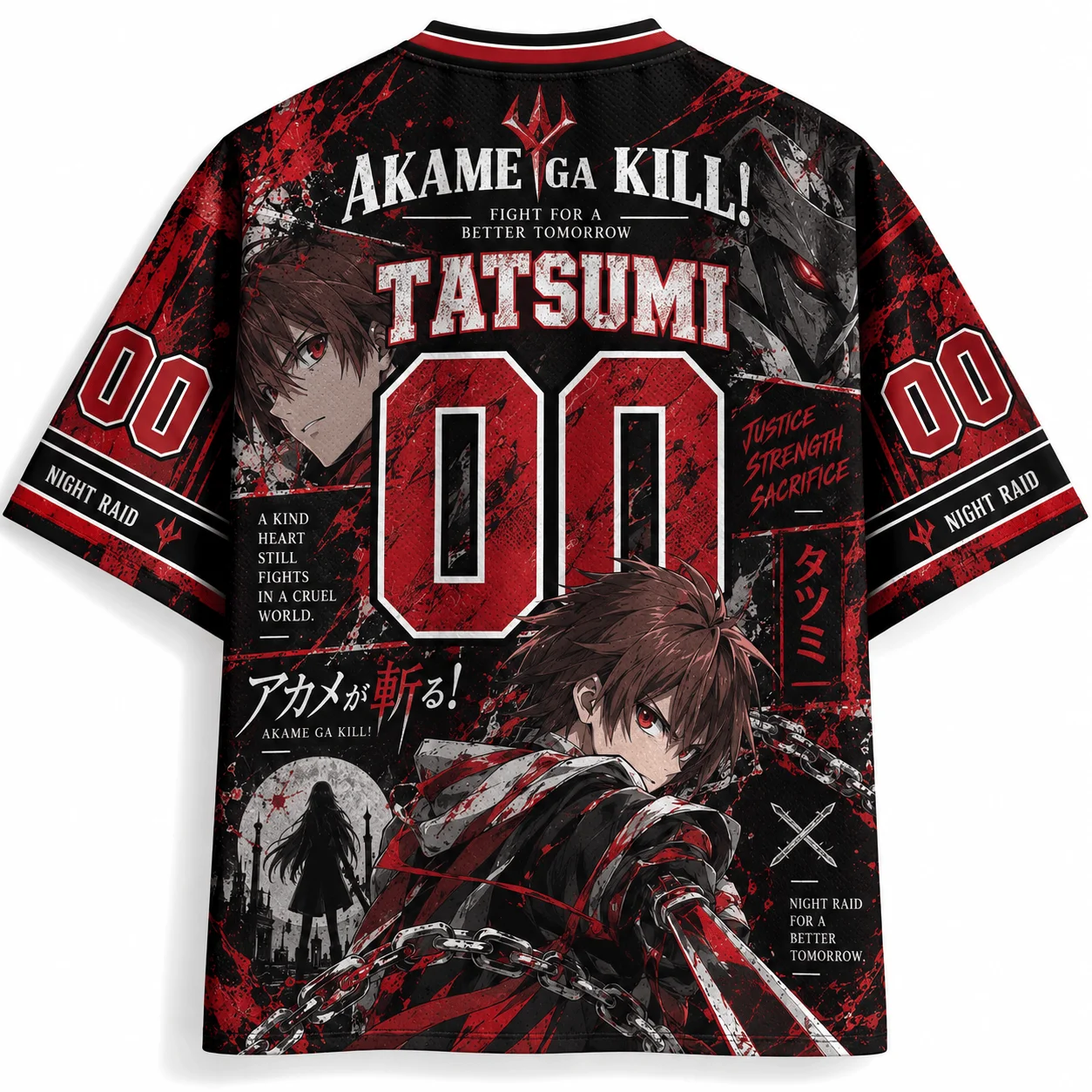 Zhan Crimson Eye Anime Tazmi Evil Ghost Invading Theme Mesh V-neck Shirt Men's and Women's Versatile Short Sleeve Top