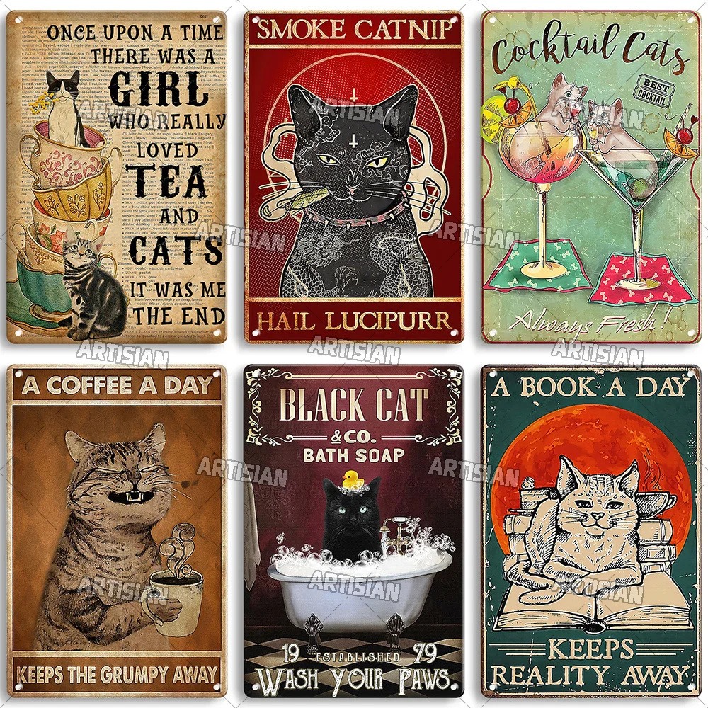 Artisian Cat Retro Metal Sign Funny Pet Vintage Sign Decorative Tin Plaque Garage Bar Pub Club Kitchen Home Man Cave Wall Decor — zdjęcie 4