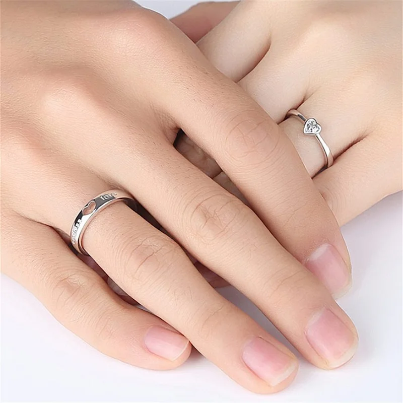 2Pcs/sets Love Heart Matching Couple Rings for Women Men Lover Forever Endless Love Wedding Ring Valentine\'s Day Dating Jewelry