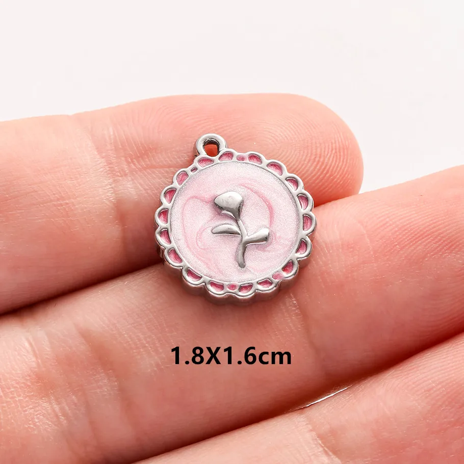 2 Stück Edelstahl-Anhänger mit blau-rosa Emaille, modischer Pflanzen-Charm, natürliche Perlenblumen-Anhänger für die Schmuckherstellung, Halsketten, Großhandel – Detail 19