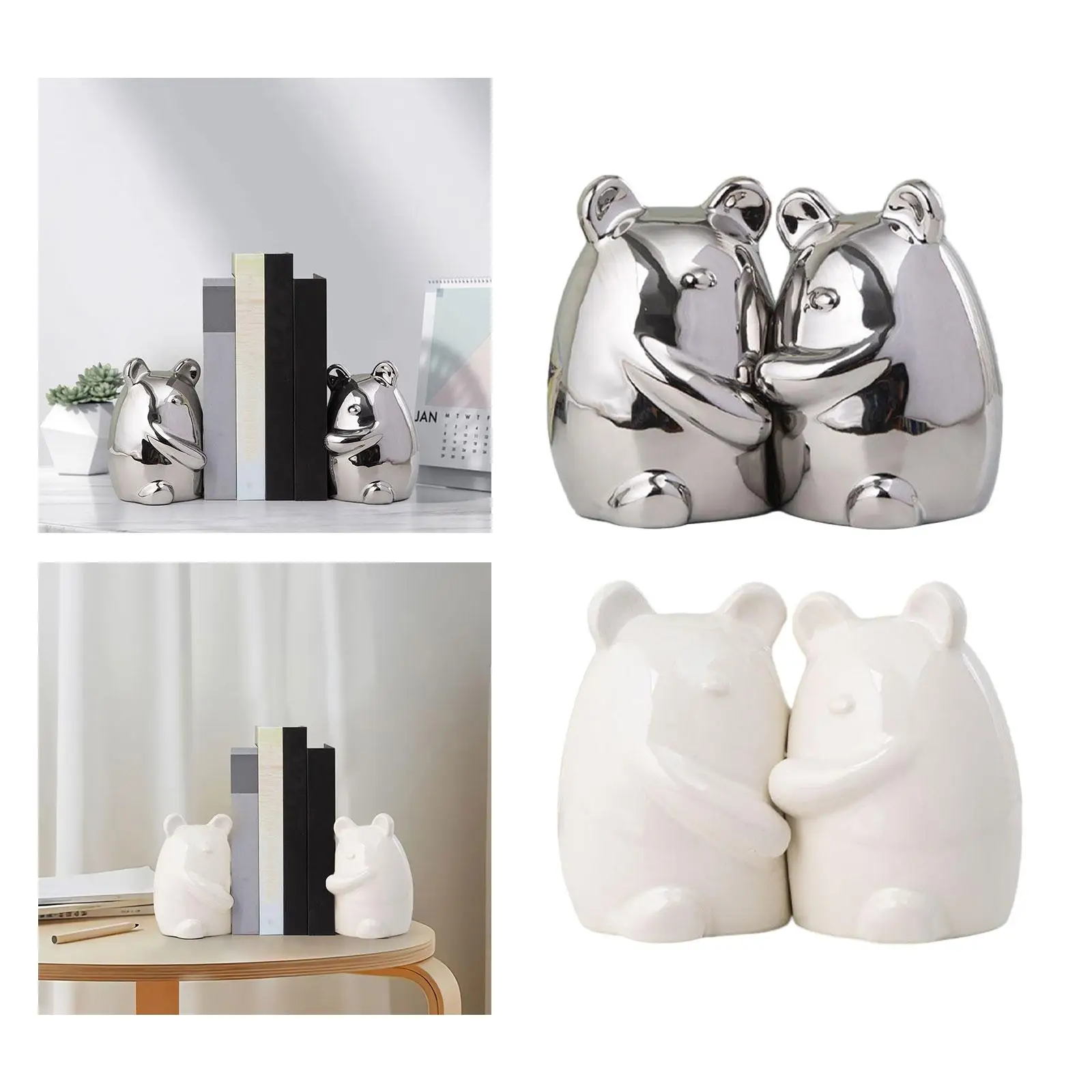 ชุดหนังสือหมีเซรามิก2เล่มมีปลายหนังสือยืนสำหรับการศึกษาร้านเสริมสวยหรือห้องสมุด