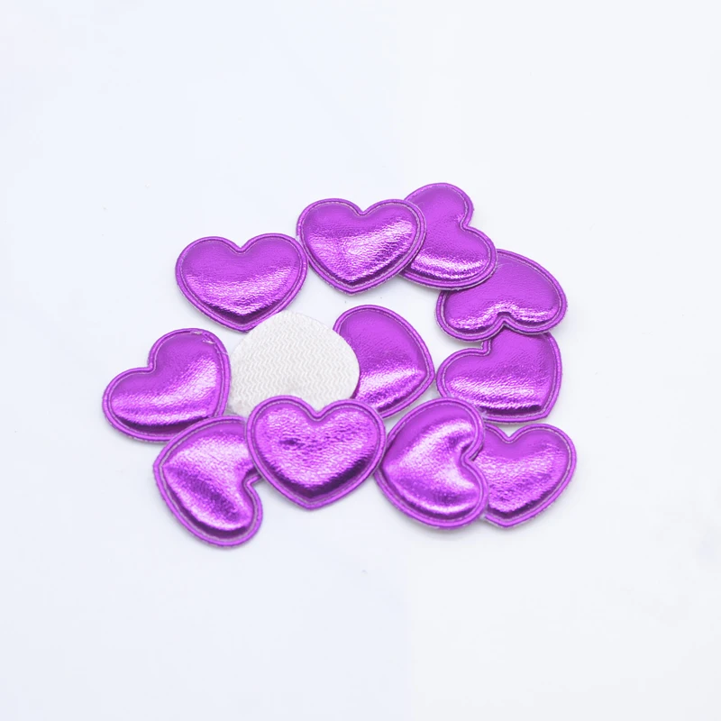 100Pcs 22*18mm Padded PU Leather Heart Appliques for DIY Headdress Hair Clips Bow Decor Clothes Hat Sewing Patches Accessories