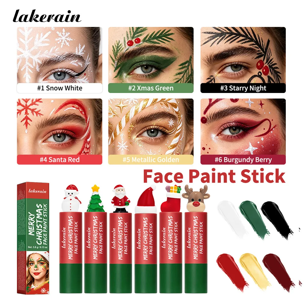 Lakerain Christmas Face Paint Stick Set, Easy-to-Apply & Highly Pigmented, Waterproof & Sweat-Resistant, Easy to Remove