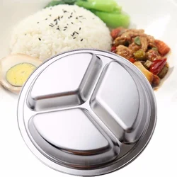 Dish Dinner Plate 1pcs Silver Stainless Steel 3 Sections Round Divided 22cm 24cm 26cm Snack Set Useful Practical