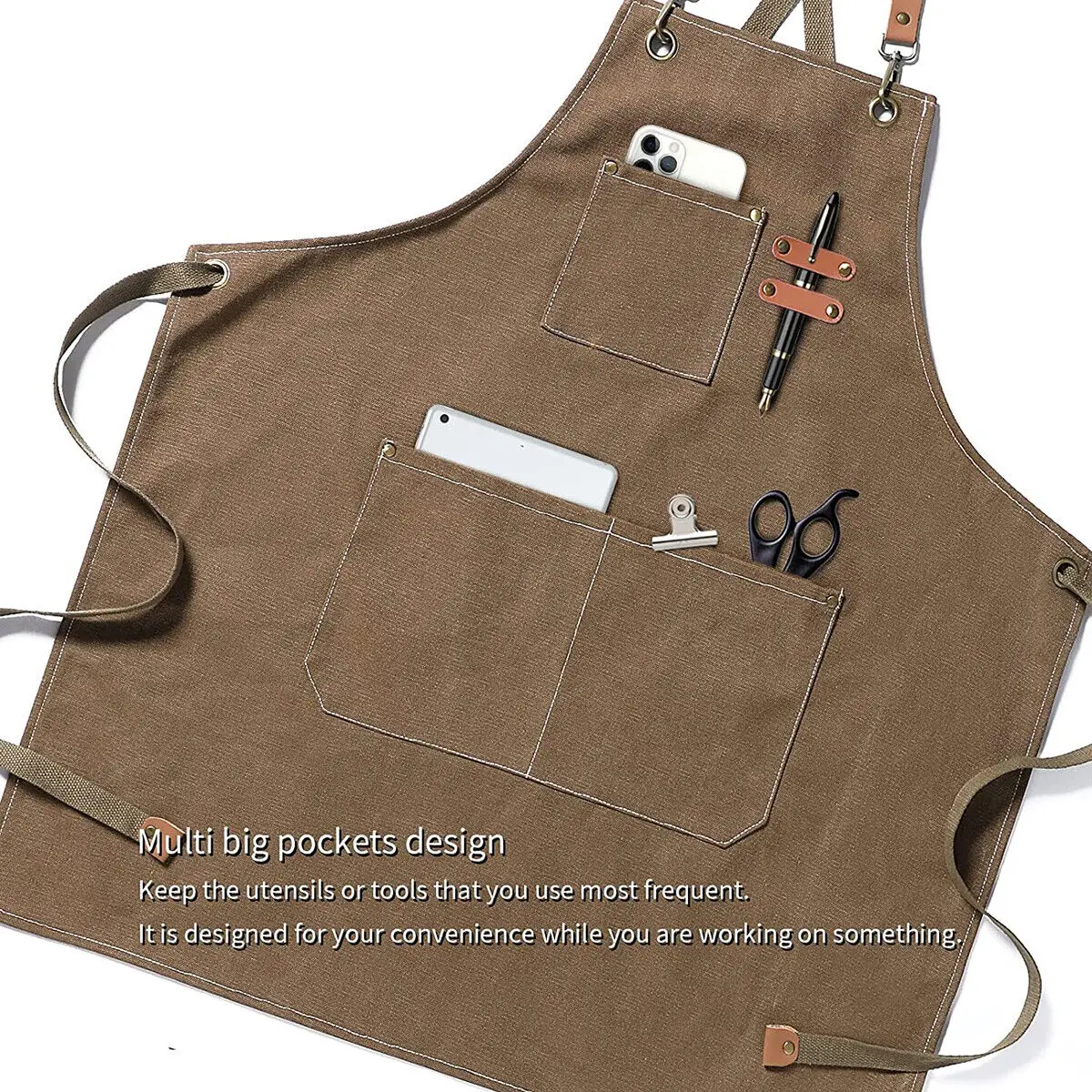 Kitchen Thicken Canvas Apron For Woman Men Waterproof Stain-Resistant With Pockets Cooking Apron Woodworking Painting Work Apron