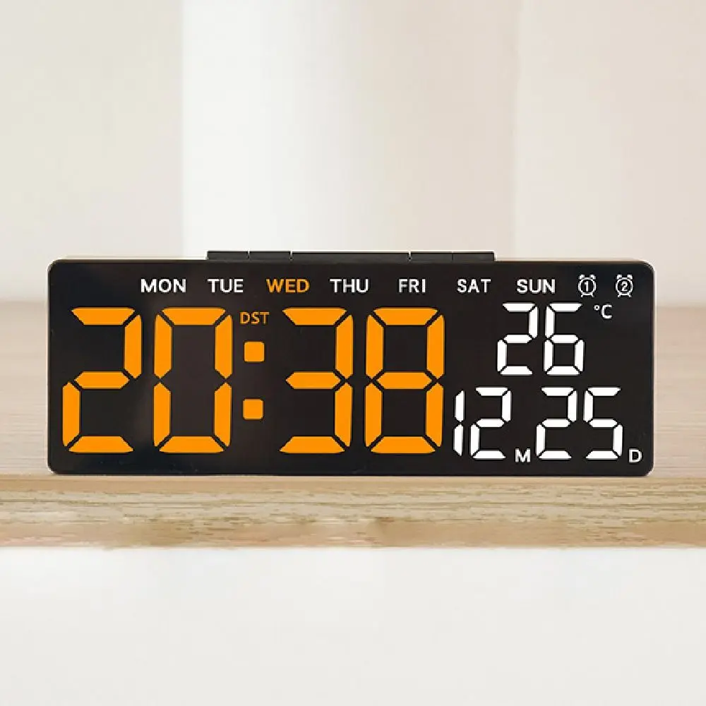 12/24H Format LED Electronic Clock Date Week 3 Levels Brightness Alarm Clock Countdown Function Temperature Display Desk Clock
