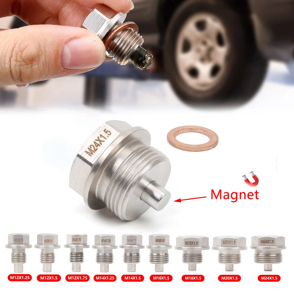 Stainless steel Magnetic Oil Drain Plug - Compatible with Engine and Transmission 9 models