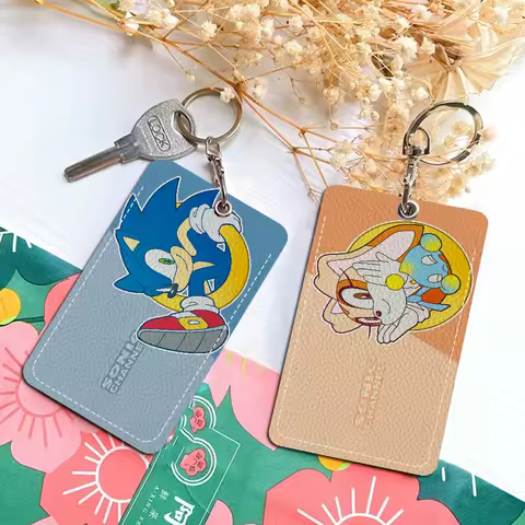 S-Sonic The H-Hedgehog 1Pc PU Leather Card Holder Keychain Key Ring Door Lock Access Tags ID Card Case Keychain Card