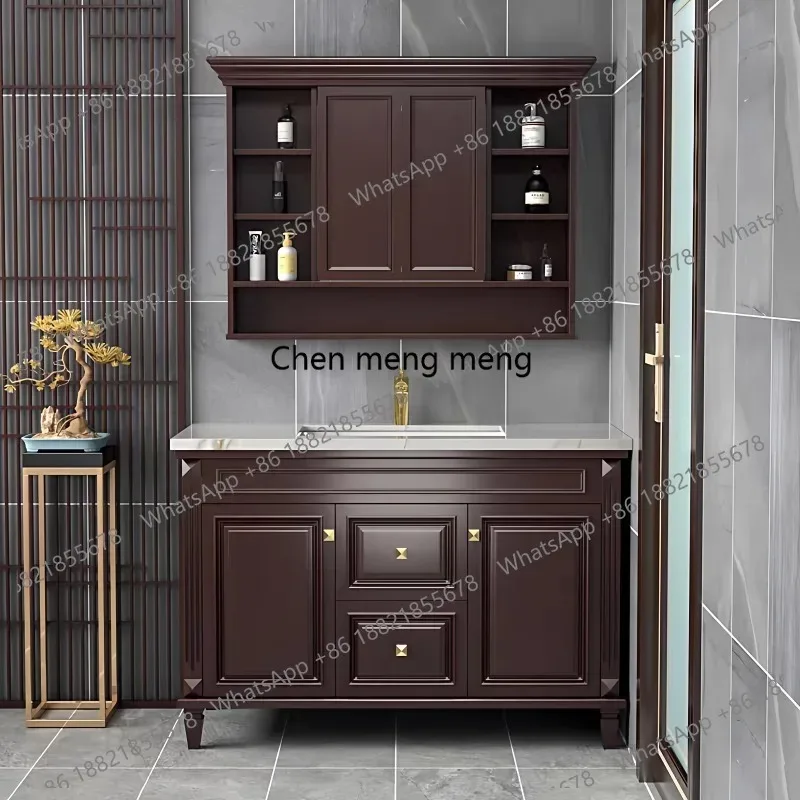 cc182 CC182 Floor-to-ceiling bathroom cabinet Wash table Push-pull hidden mirror Slate countertop Walnut wash basin cabinet