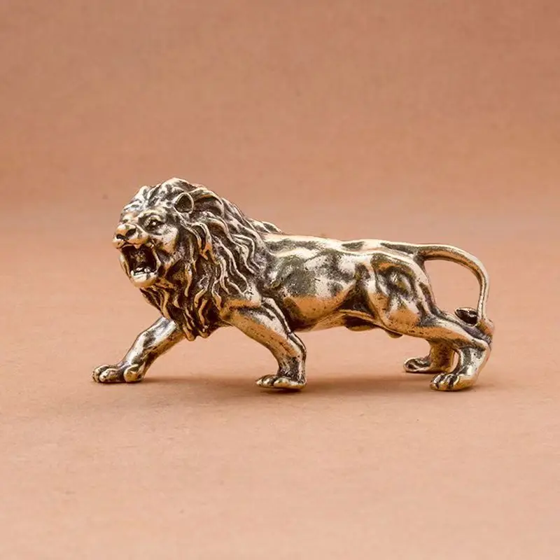 Retro brass domineering lion mini sea animal statue desktop ornaments office decorations crafts tea pet accessories gifts