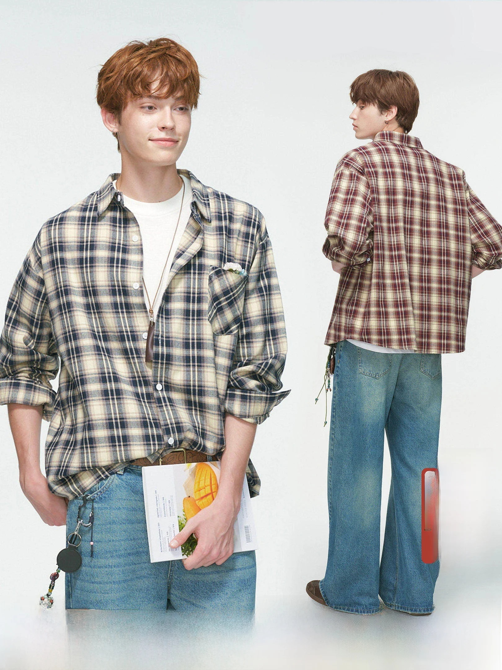 Dream Made American Retro Plaid Long Sleeve Men's Casual Shirt Spring Autumn Trendy Brand Couple's Outerwear Loose Fit Cotton...