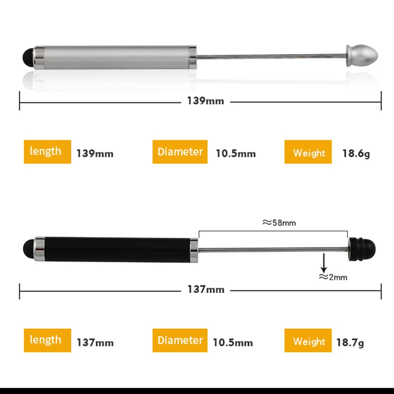 10 buah DIY manik-manik pena Stylus kapasitor pena pulpen DIY manik-manik pena logam manik-manik sekolah kantor menulis perlengkapan alat tulis