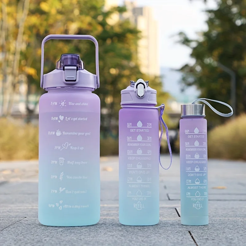 1pc/3pcs Leakproof Gradient Water Bottles - 67oz/25oz/10oz - Lockable Lid For Outdoor Sports - BPA-Free & Durable